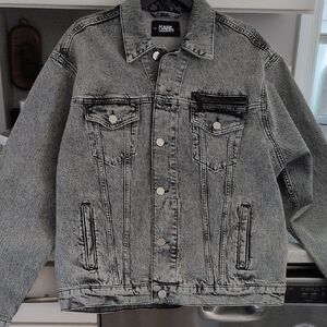KARL LAGERFELD Gray Denim Jacket Regular Oversized Fit
